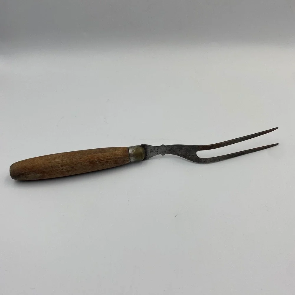 Antique 1899 Patent Wood Handle Meat Carving Fork 2 Tine Primitive Victorian 10